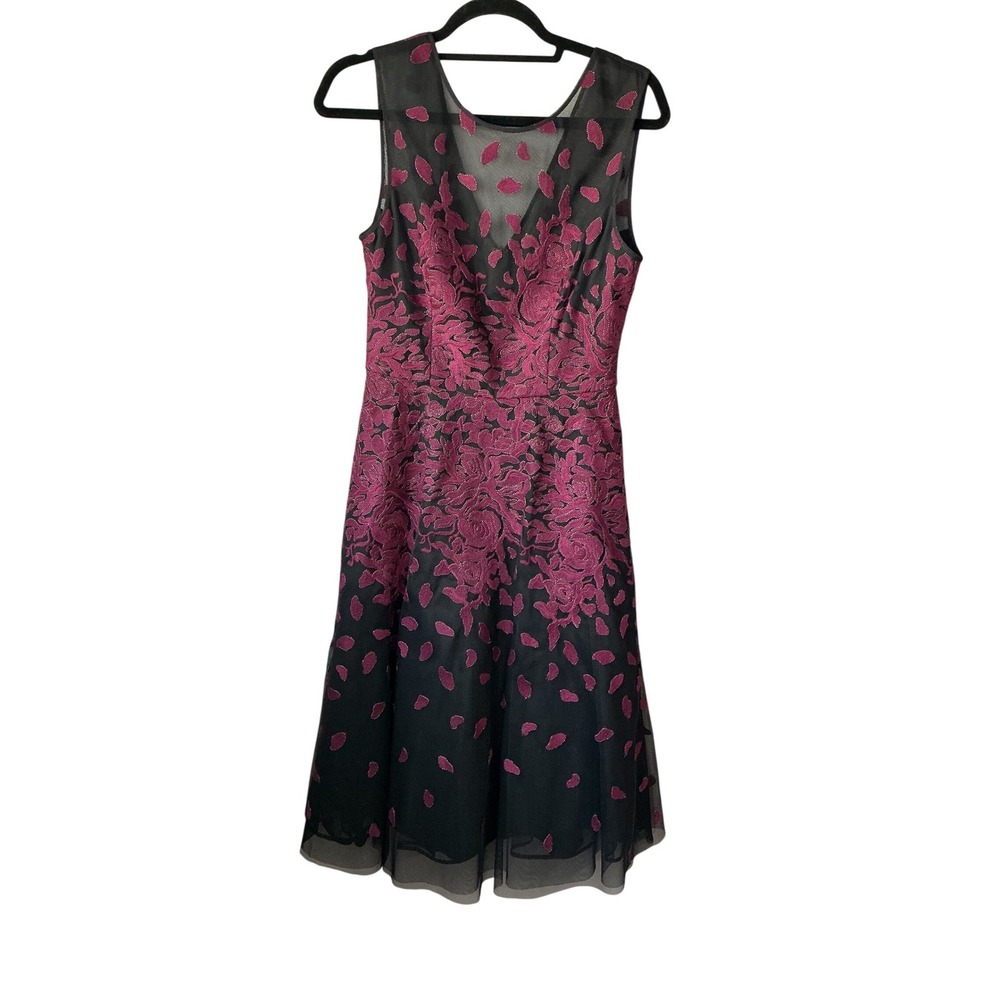 BCBGMAXAZRIA Magenta Floral Embroidered Mesh Fit and Flare Cocktail Dress 6